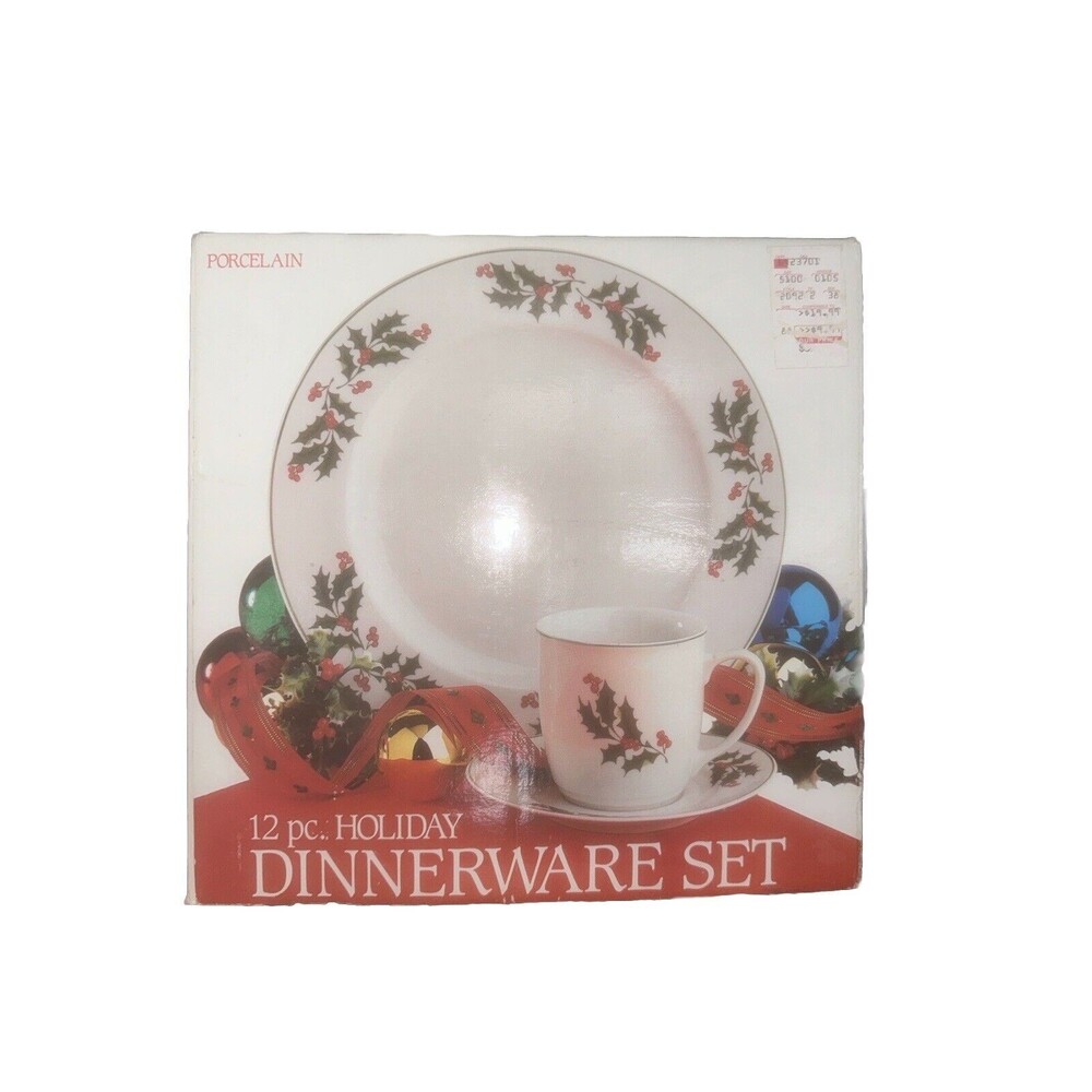Vintage Alco Holiday Holly Dinnerware Set 12 Pc. New Old Stock Christmas Romania